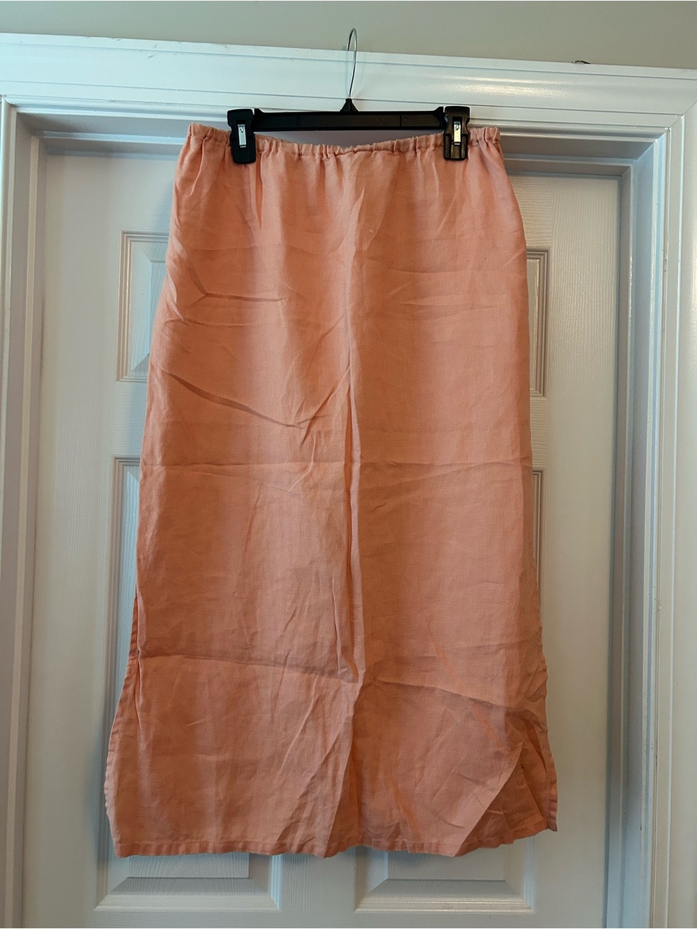Women’s Peach 100% linen Midi Skirt - Elastic Waist